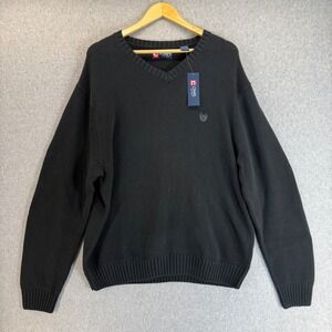 Chaps Black V-Neck Sweater Cotton Knit Classic Fit Everyday Wear Mens Size XXL‎